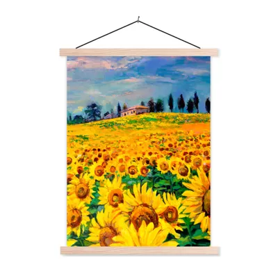 Produktbild von MuchoWow® Textilposter Ölfarbe - Gemälde - Blumen - Sonnenblume 120x160 cm mit holzfarbenen Rahmen - Plakatkarton