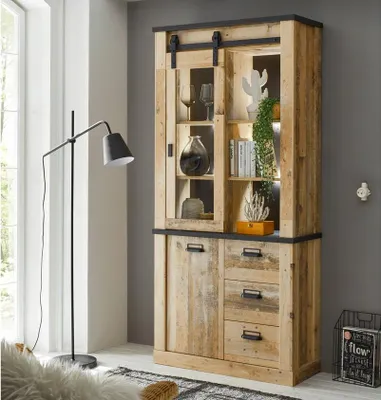 Produktbild von Vitrine Sherwood 25 Old Style hell anthrazit mit soft-close 93 cm