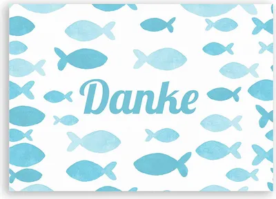 Produktbild von Friendly Fox 12 Dankeskarten Fische blau, Dankeschön Karten mit Umschlag, DIN A6 Danke Klappkarten