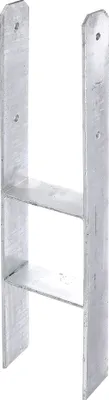 A silver metal H-shaped post anchor with two horizontal shelves, shown against a white background.