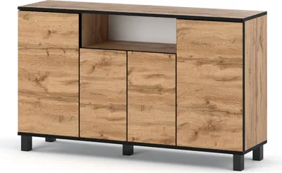Produktbild von Skandinavische Kommode Sideboard Holz 140x80x35 für Wohnzimmer, Flur oder als Kommode Schlafzimmer - Minimalistisches Design - Qualität Wotan Eiche