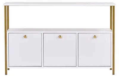 Image de Console Meuble dentrée en bois MDF mélaminé et métal blanc et doré 120 x 30 x 77 cm Moderne