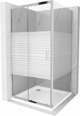 Produktbild von Mexen Apia ausziehbare Duschabtrennung 90 x 90 cm, Gestreift, Chrom + Duschwanne Flat - 840-090-090-01-20-4010