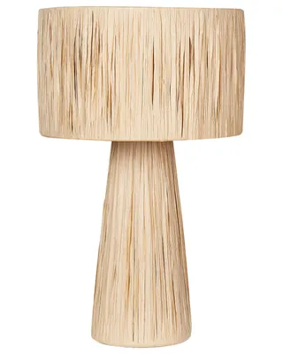 Produktbild von BELIANI Tischlampe Naturfarben Palmblatt Trommelfrom 41 cm Papierschirm u. -fuß Boho-Stil Langes Kabel mit Schalter Schlafzimmer Ausstattung