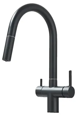 Immagine prodotto di Miscelatore da cucina, materiale: ottone, due maniglie, finitura nera opaca