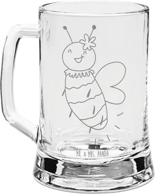 Produktbild von Mr. & Mrs. Panda Krug Biene Blume - Transparent - Geschenk, Glaskrug, Gravur Bierkrug, Humpen, Seidel, Mit