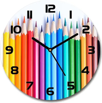 Produktbild von Wanduhr aus Glas 30fi Glasbild Glasuhr Gehärtetes Glas - schwarze-zeiger - Colourful pencils