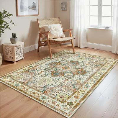 Produktbild von Omgoods – Waschbarer Vintage-Teppich für Wohnzimmer und Schlafzimmer – 120 x 170 cm – Karamellbraun