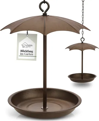 Produktbild von WILDLIFE HOME Vogeltränke hängend 'Regenschirm' I Vogelfutterspender zum Aufhängen frostsicher aus Gusseisen für Garten & Balkon I Vogelbad, Vogelfutterstation für Vögel, Wildvögel
