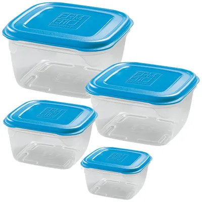 Vorratsdosen-Set 4er, quadratisch, stapelbar, 2/1,5/1/0,5 l, hellblau