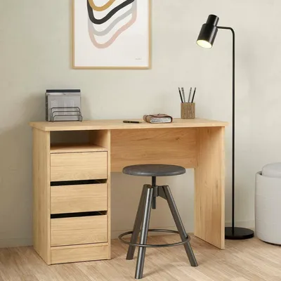 Produktbild von Schreibtisch Huaning, Mehrzweckschreibtisch, Bürotisch für PC, Eckschreibtisch, 110x49 h76 cm, Eiche