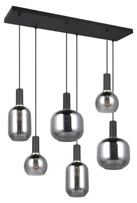 Image de Suspension DIVA noir-fumé-chromé 6xE27x10W verre dim. : 150x92x35 cm IP20 Trio
