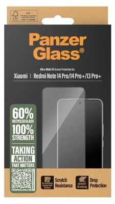 Produktbild von PanzerGlass ® Displayschutz Xiaomi Redmi Note 14 Pro | 14 Pro+ | 13 Pro+ | Ultra-Wide Fit, Xiaomi, Xiaomi - Redmi Note 14 Pro, Trockene Anwendung, Kratzresistent, Schockresistent, Transparent, 1 Stück(e)