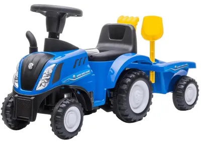 Produktbild von Bandits & Angels Kinderfahrzeug New Holland Traktor mit Anhänger, blau, ab 1 Jahr – mit funktionierenden Scheinwerfern – Kinderfahrzeug für Jungen – New Holland