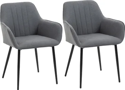 Produktbild von HOMCOM 2er Set Esszimmerstühle Essstühle Polsterstuhl mit atmungsaktivem Leinenbezug Wohnzimmerstuhl Sessel Küchenstuhl mit Rückenlehne Armlehne und Metallbeinen Leinen Dunkelgrau 59,5 x 56,5 x 81 cm