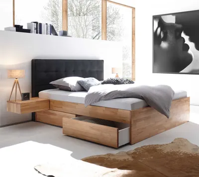 Produktbild von HASENA Bett Elito mit 4 Bettkästen Kernbuche Kopfteil carbon 140x200