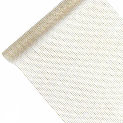 Produktbild von Deko Tischband Organza bedruckt Streifen weiß gold 0,48x9m