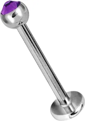 Produktbild von Labret Lippen Ohr Piercing Edelstahl 316L Kristall Kugel Flachschliff Größe 2,5mm Stärke 1,2mm - Farbe Amethyst JLSM.AM - 8.0 Millimeter