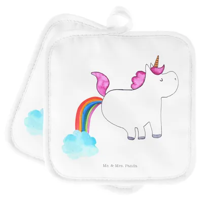 Produktbild von Mr. & Mrs. Panda Topflappen Einhorn Pupsen - Weiß - Geschenk, Freundin, topfhalter, Kochlappen, Unicorn, Set, Topfuntersetzer, 2er, Erwachsenwerden, Lustig, Regenbogen