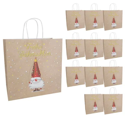 Weihnachts-Geschenktüten Wichtel, 12 Stk., 28x28x15 cm, Papier
