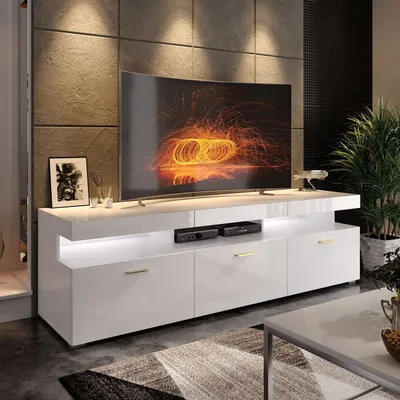 Produktbild von TV-Lowboard Vancouver W9.314 Weiß Hochglanz mit LED Gold Griffe