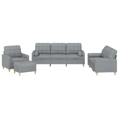 Immagine prodotto di vidaXL Set di divani 4 pezzi con cuscini in tessuto grigio chiaro