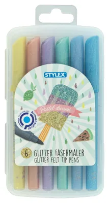 Produktbild von 6 Glitzerfasermalstifte "Pastell" / Fasermaler / Filzstifte