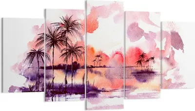 Produktbild von Bild auf Leinwand - Leinwandbild - Tropen Palmen Illustration Pflanze - 160x85cm - Wand Bild - Wanddeko - Leinwanddruck - Bilder - Kunstdruck - Leinwand bilder - Wandkunst - EA160x85-2995