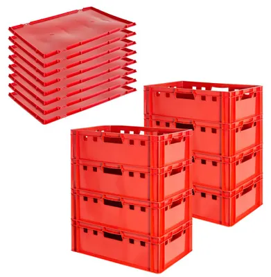 Produktbild von Fleischkiste E2 mit Deckeln Fleischkiste Rot Fleischerkiste Fleischkisten Kiste Fleischkiste Eurobox Lebensmittelecht 60 x 40 Metzgerkiste Auswahl Kingpower, Anzahl:8