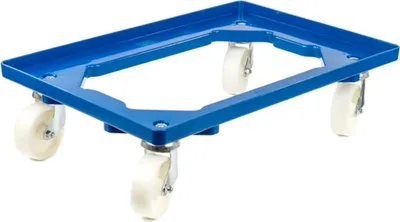 Produktbild von Transportroller für Euroboxen 60x40cm mit Kunststoffräder blau | Offenes Deck | 2 Lenkrollen & 2 Bockrollen | Traglast 300kg | Kistenroller Logistikroller Rollwagen Profi-Fahrgestell