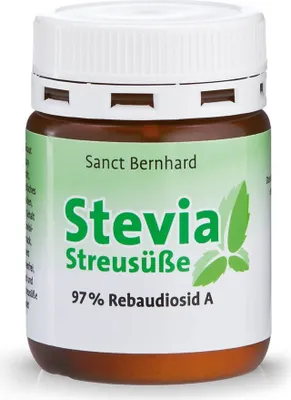 A product shot of a bottle of Sanct Bernhard Stevia Streusüße.