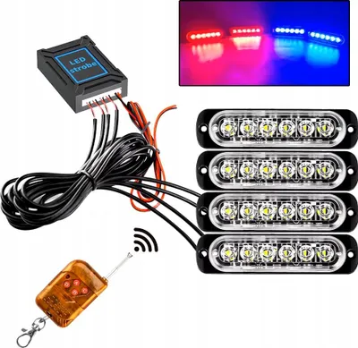 Obrázek produktu pro 4x LED červeno-modré blikající výstražné světlo s dálkovým ovládáním 6 SMD programů