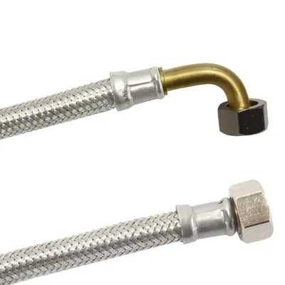 Produktbild von DN8 DVGW Panzerschlauch m. Edelstahlumflechtung 3/8" ÜM x 3/8" ÜM m. Bogen 300 mm