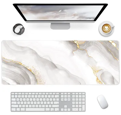 Produktbild von XXL Gaming-Mauspad, Mauspad 900x400mm, große Schreibtischunterlage mit rutschfester Gummiunterseite, Schreibtischunterlage für Tastatur, PC, Laptop (weißer Marmor)