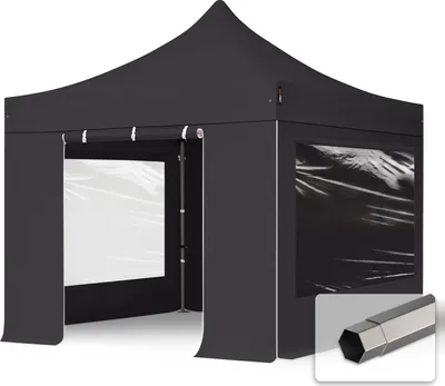 Produktbild von TOOLPORT 3x3m Stahl Faltpavillon, inkl. 4 Seitenteile, schwarz