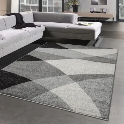 Zdjęcie produktu dla Nowoczesny abstrakcyjny dywan w kratkę w kolorze kremowym i antracytowym, rozmiar - 140x200 cm