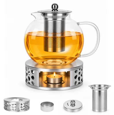 Teekanne 1,5 l mit Sieb & Stövchen, Borosilikatglas