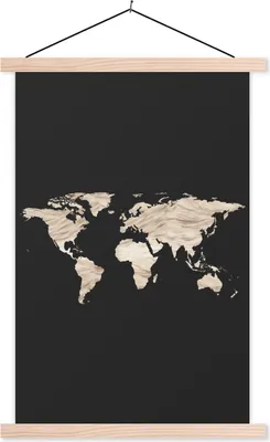 Produktbild von MuchoWow® Textilposter Weltkarte - Aquarellfarbe - Muster 40x60 cm mit holzfarbenen Rahmen - Poster