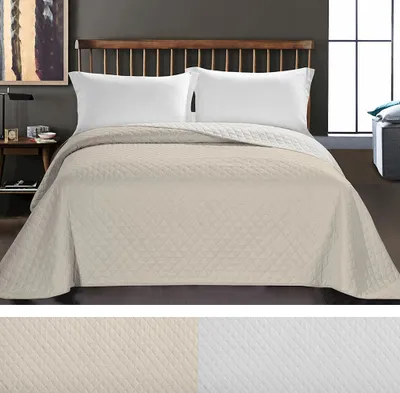 Produktbild von Luxus Bettüberwurf Axel mit Uni Wendedesign - Zweiseitige Tagesdecke, Farbe:Beige / White, Größe:240 x 260 cm