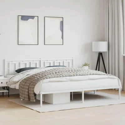 Image de vidaXL Cadre de lit avec tête de lit en métal blanc 200x200 cm