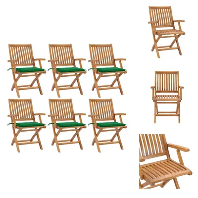Image de vidaXL Chaises de jardin pliantes avec coussins 6 pcs. Teck massif - Chaises de jardin