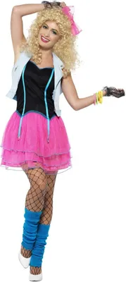Produktbild von Smiffys - "80s Wild Girl" Kostüm - Damen SM2608 (M) (Pink/Schwarz/Blau)