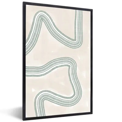 Produktbild von MuchoWow® Gerahmtes Poster Linien - Grün - Weiß - Abstrakt - Design 60x90 cm - Poster mit Schwarzem Bilderrahmen Wandposter Rahmen Foto Bilder - Kunst