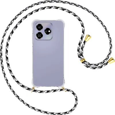 Produktbild von Handykette Backcover-Schutzhülle mit Band (Metall goldfarben) für ZTE Axon 60 4G/Blade V60 4G - schwarz/grau/weiß