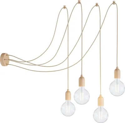 Image de Creative-Cables Spider - Suspension multiple à 4 branches, fabriquée en Italie, avec câble en tissu et finitions en bois