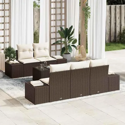Produktbild von "Rabatt" Gartensofa-set - Balkonmöbel/Terrassenmöbel - mit Kissen - 6 pcs - Braun und Creme Poly-Rattan - Lounge-Dining set CC13058