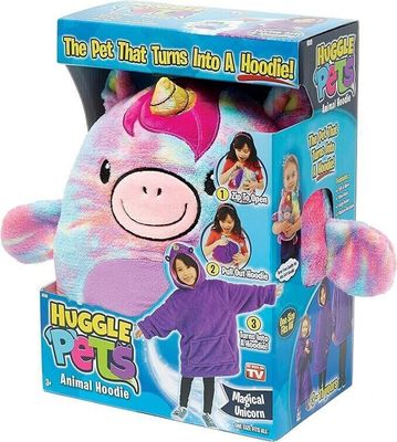 2in1 - Decken -Hoodie Decke mit Kuscheltier -Plüschtier Kissen mit Kuscheldecke, Super Süßes Geschenk für Kinder 50*70cm -PILLOWPET Regenbogen Einhorn