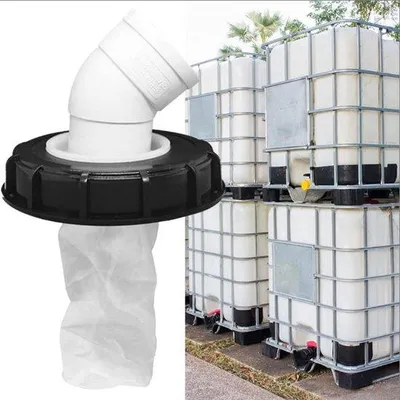 Image de Filtre à eau de pluie en nylon avec couvercle et bouchon coudé - 165 mm, pour réservoirs IBC DN 150 (45°)