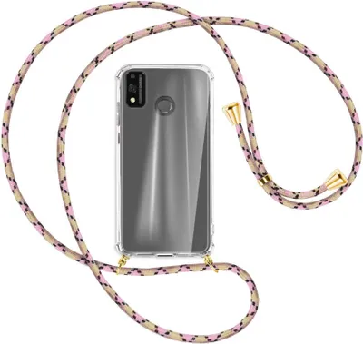 Produktbild von Handykette Backcover-Schutzhülle mit Band (Metall goldfarben) für Honor 9X Lite - rosa Karo