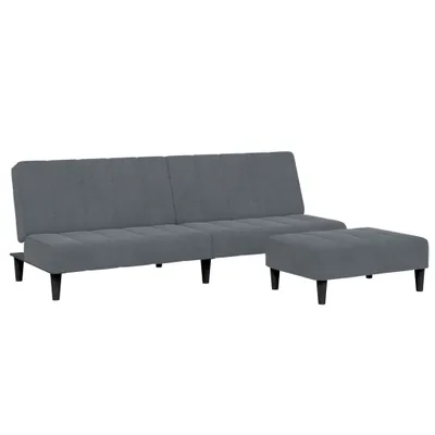 Imagen del producto de Sofá cama de 2 plazas con reposapiés, color gris oscuro, tapizado en terciopelo
